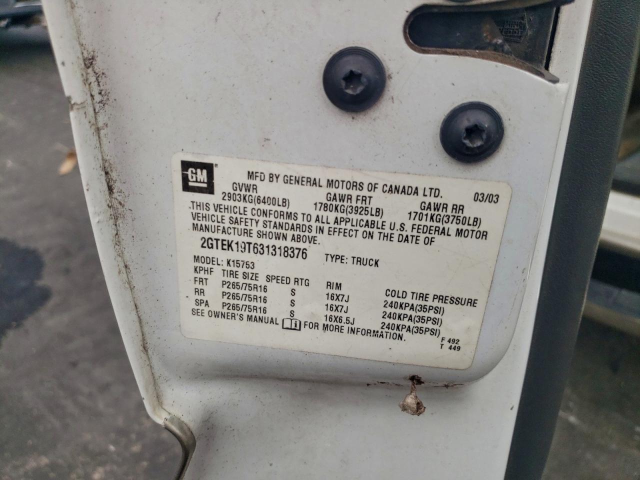 Lot #3305244016 2003 GMC NEW SIERRA