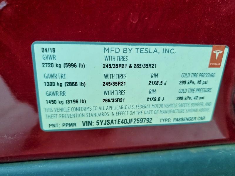2018 TESLA MODEL S #3304549459