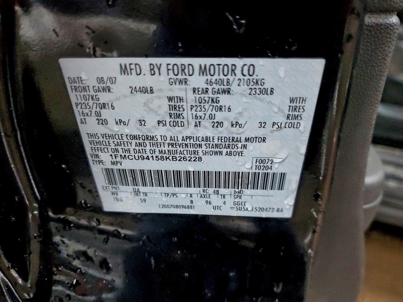 Lot #3302734100 2008 FORD ESCAPE LIM