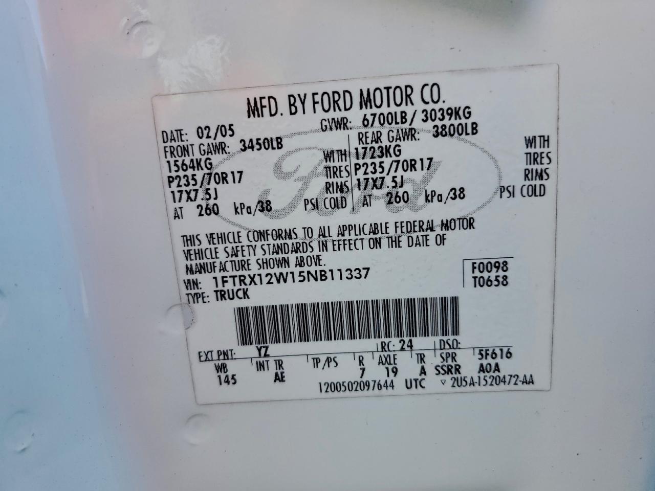 Lot #3315949100 2005 FORD F150