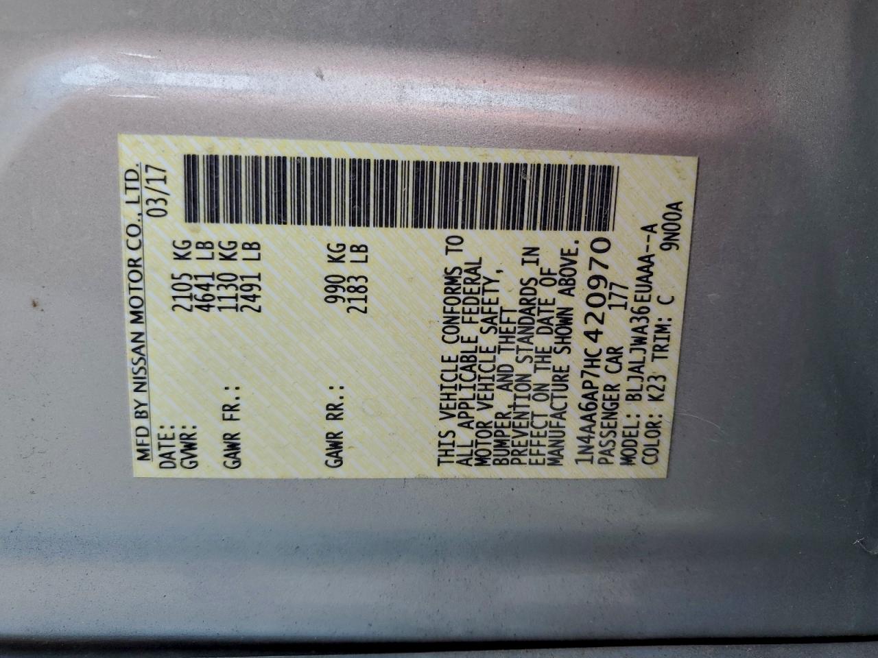 Lot #3304933552 2017 NISSAN MAXIMA 3.5