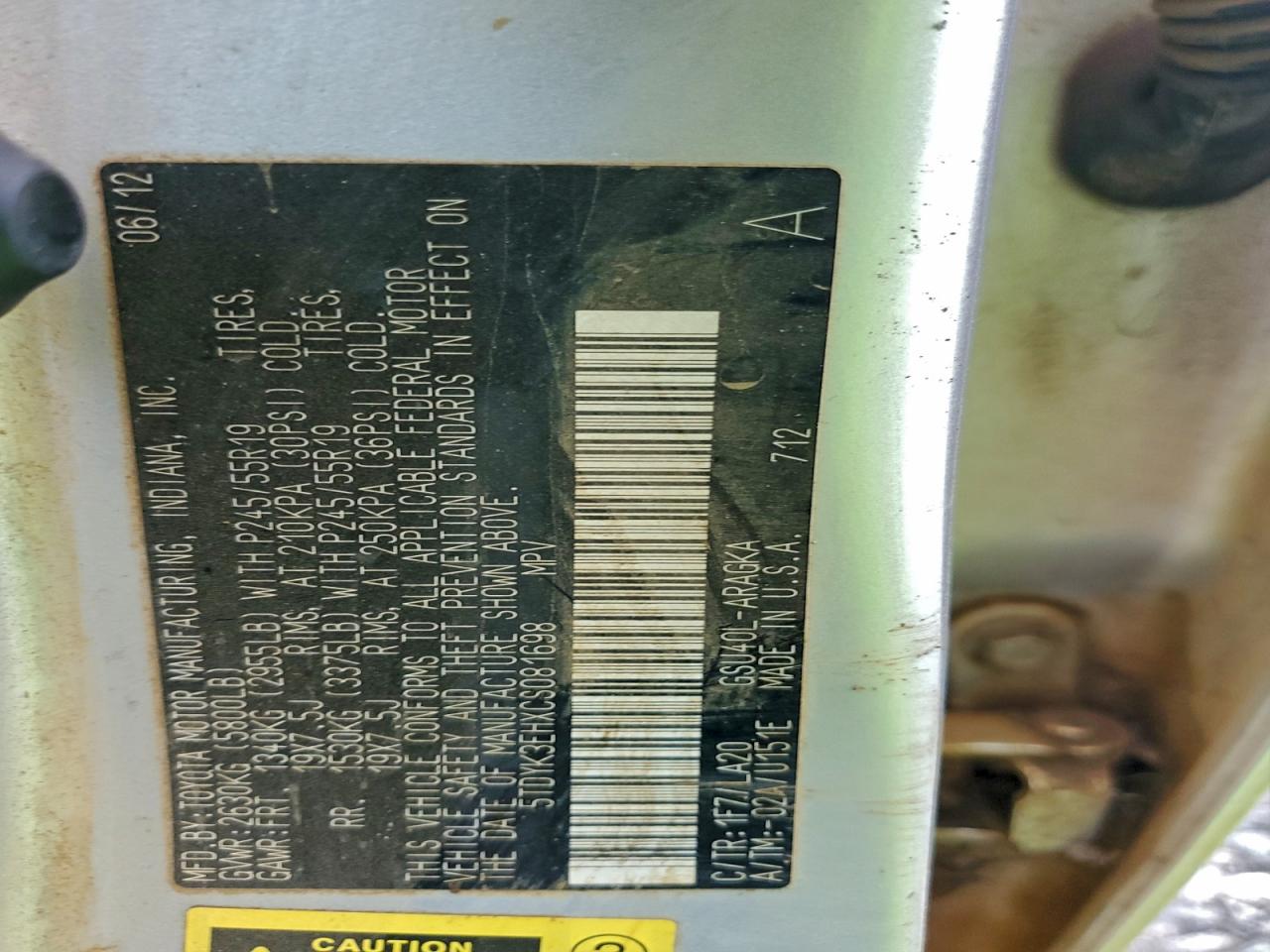 Lot #3308267222 2012 TOYOTA HIGHLANDER