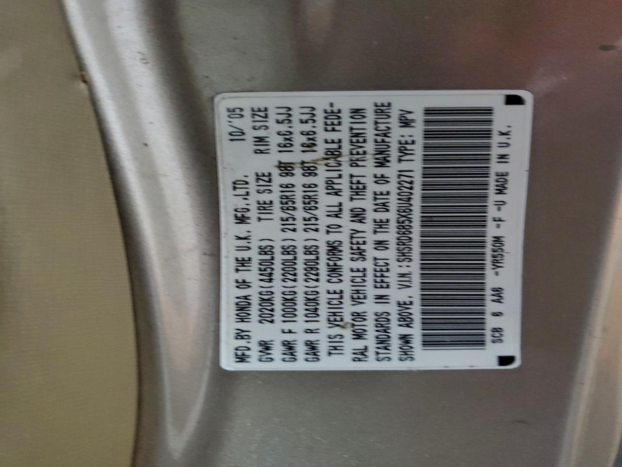 Lot #3315665778 2006 HONDA CR-V LX