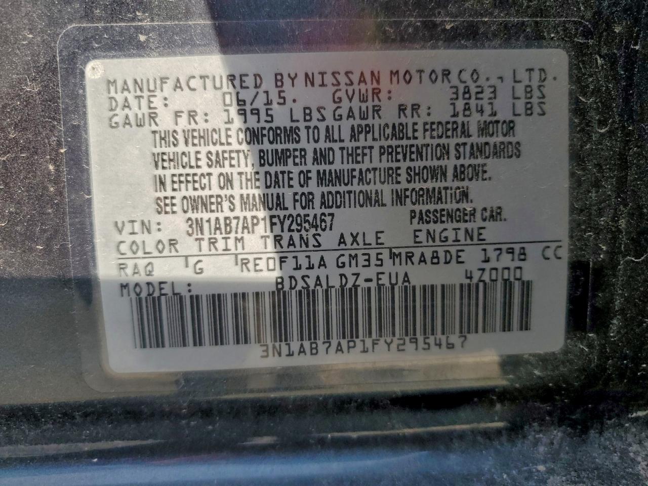 Lot #3317104017 2015 NISSAN SENTRA S