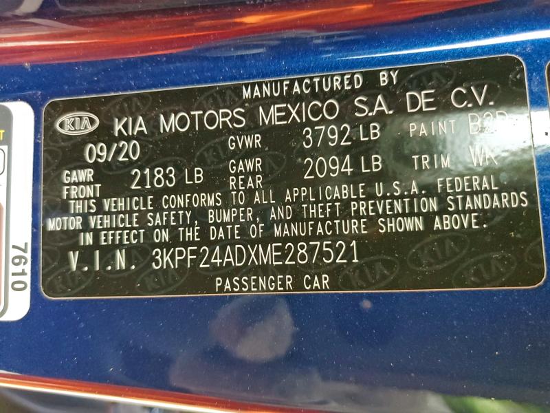 2021 KIA FORTE FE #3315728359