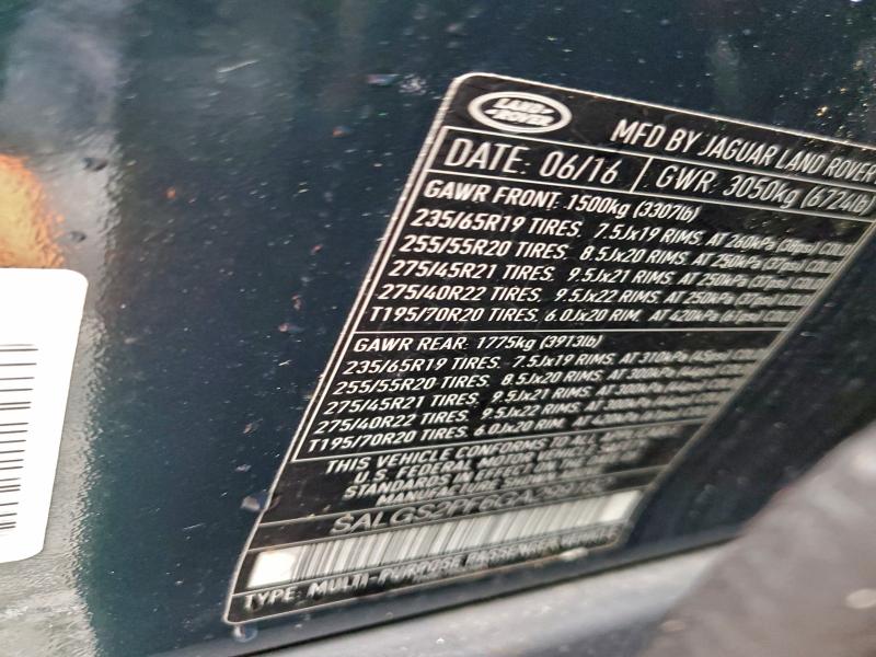 2016 LAND ROVER RANGE ROVE #3304612441