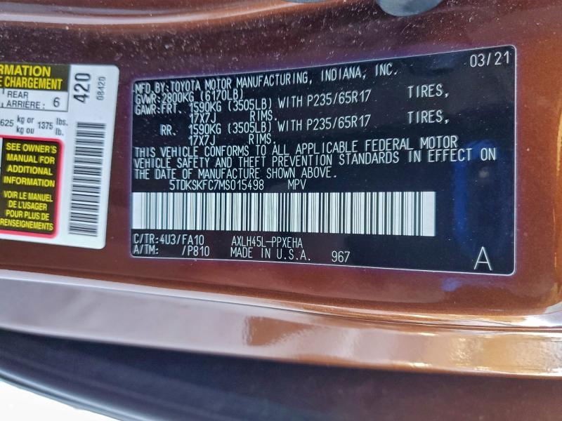 2021 TOYOTA SIENNA LE #3305543111