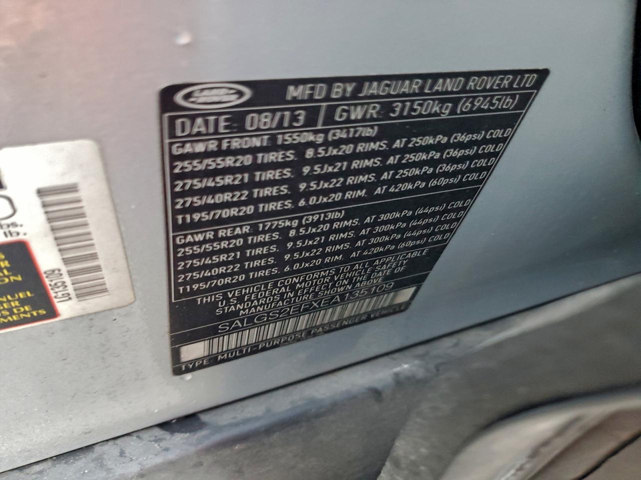 Lot #3309527588 2014 LAND ROVER RANGE ROVE