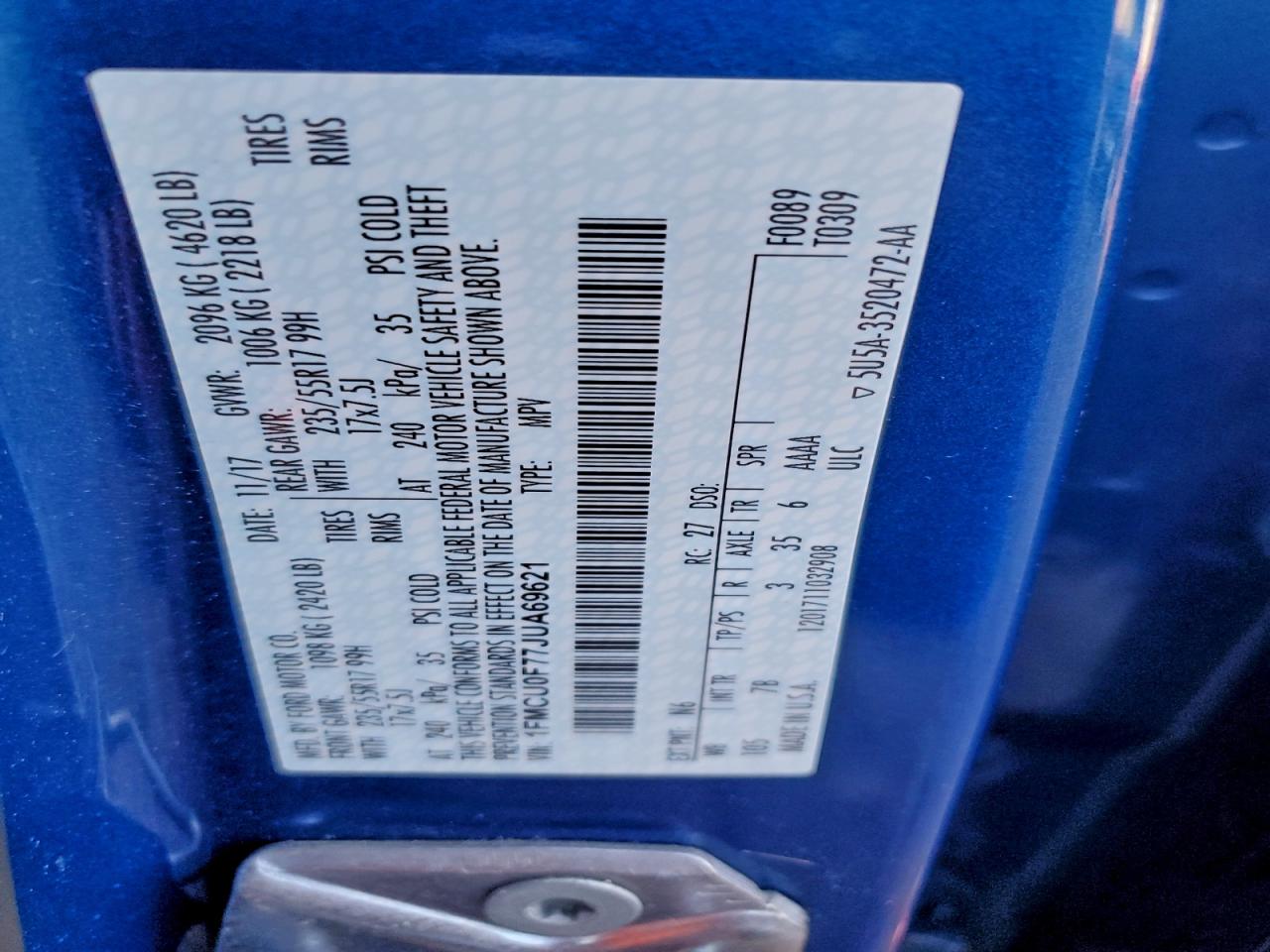 Lot #3311580772 2018 FORD ESCAPE S