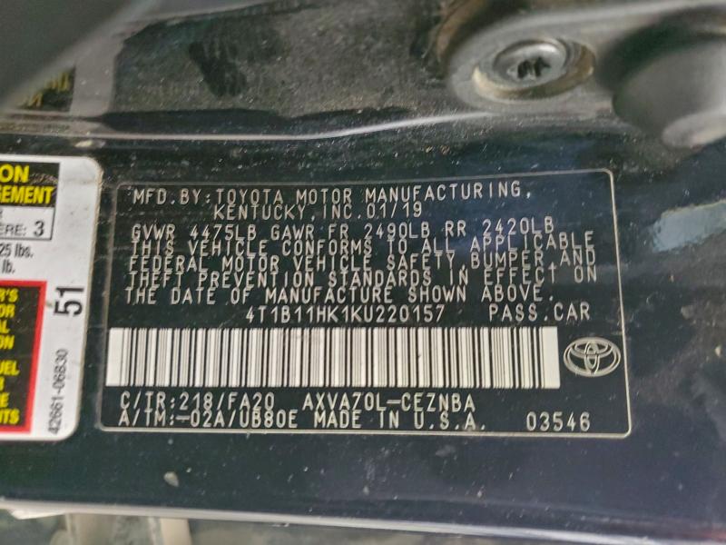 2019 TOYOTA CAMRY L #3317084011