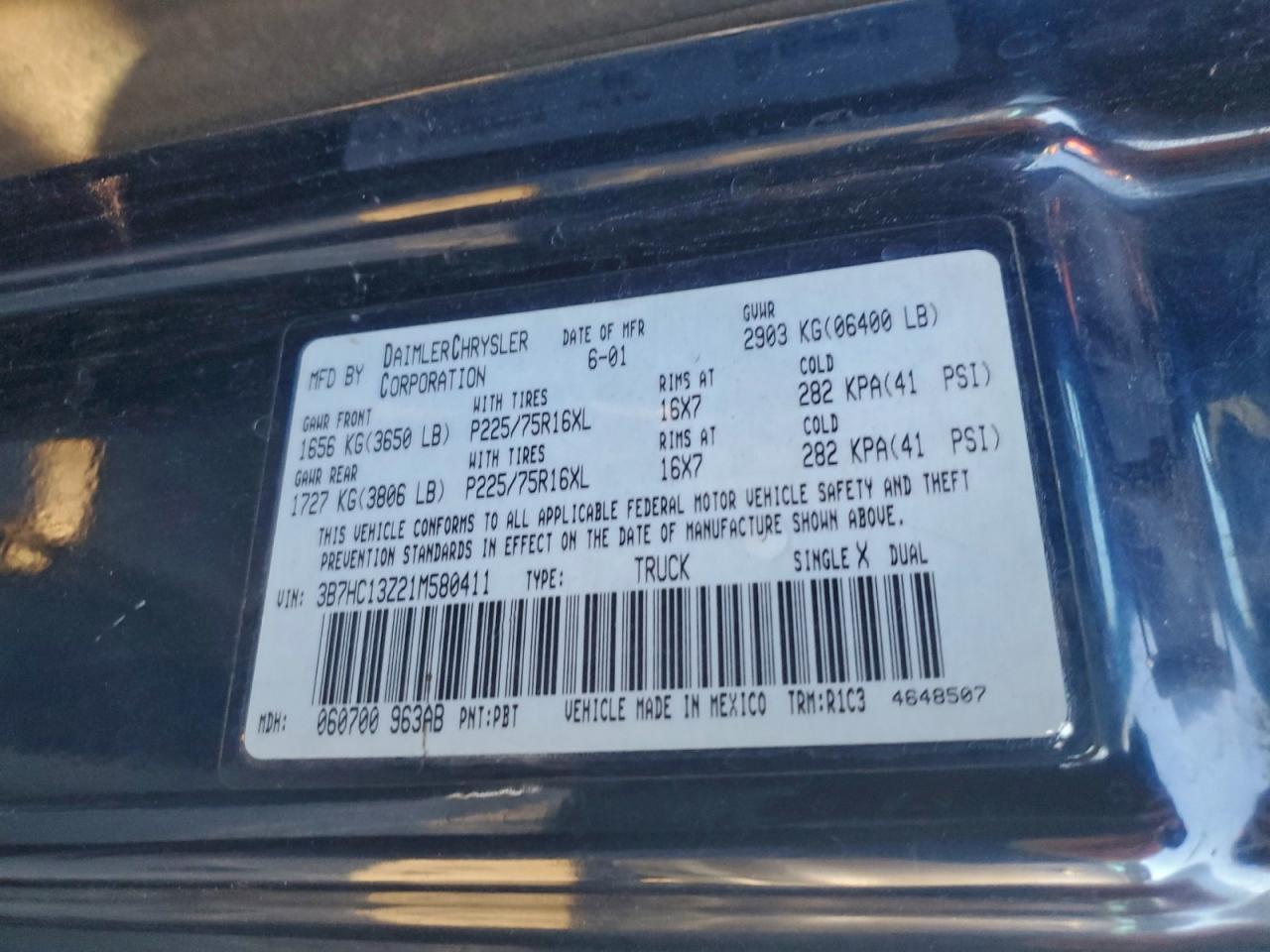 Lot #3316302304 2001 DODGE RAM 1500