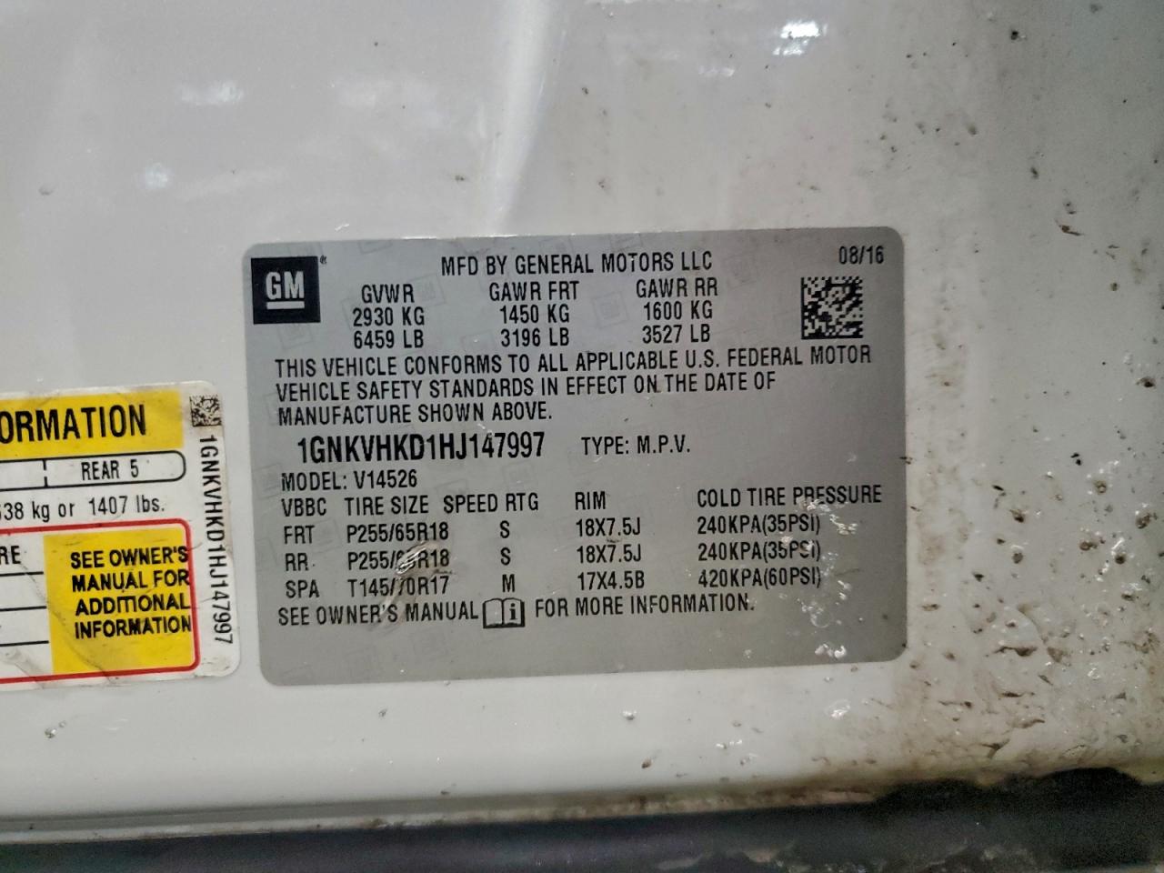 Lot #3316012776 2017 CHEVROLET TRAVERSE L