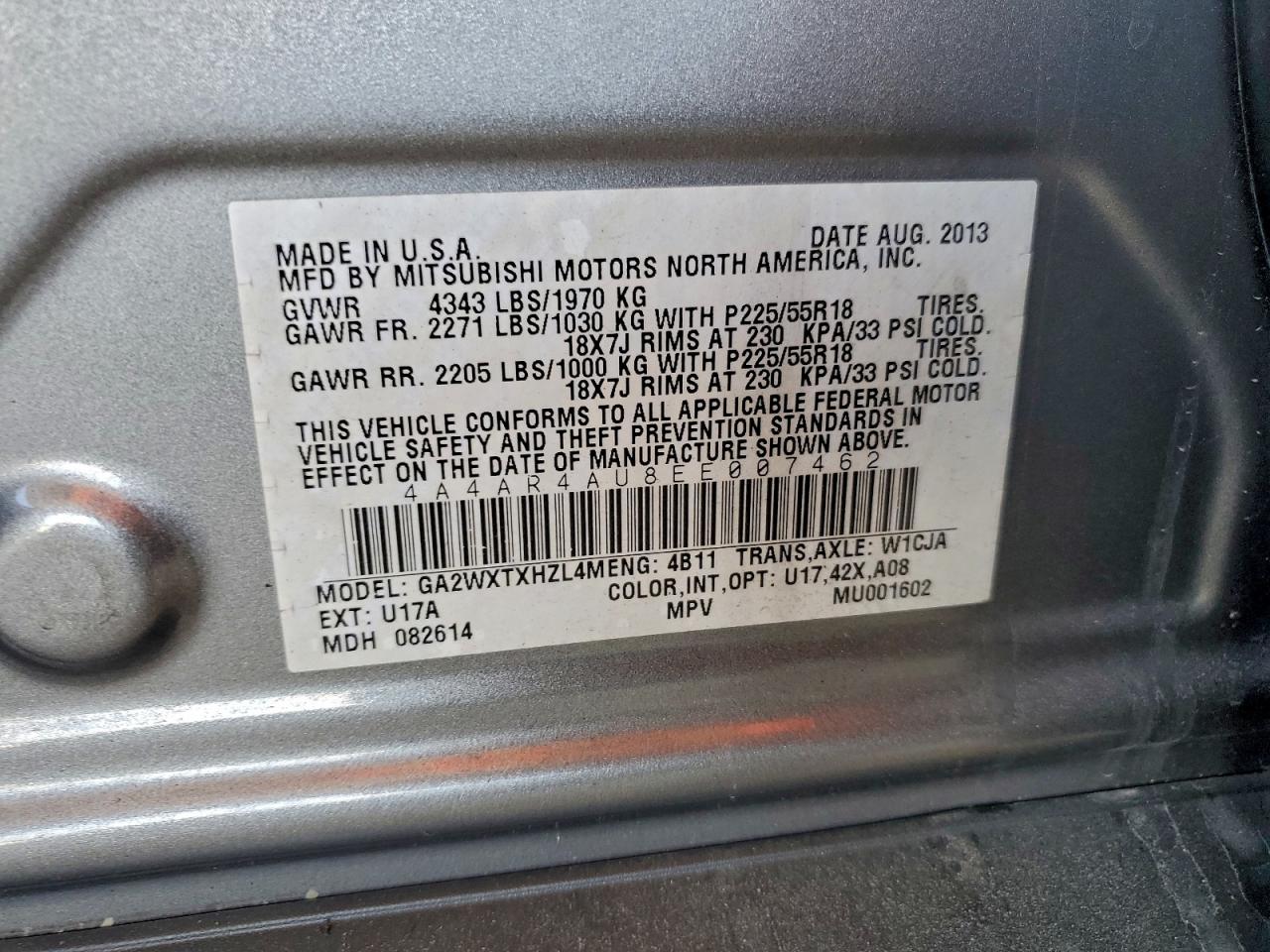 Lot #3316802468 2014 MITSUBISHI OUTLANDER