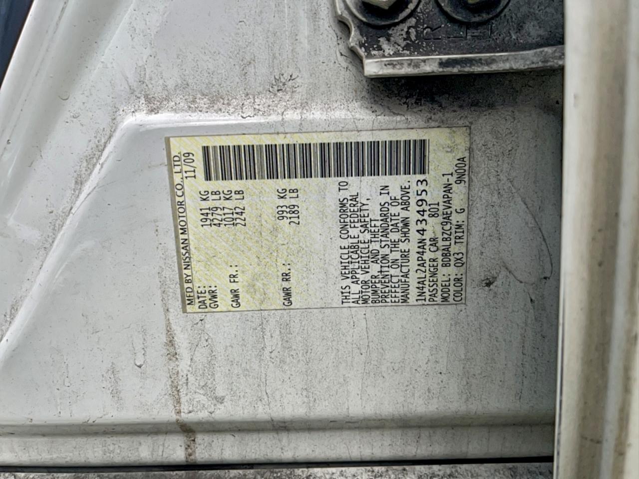 Lot #3310393003 2010 NISSAN ALTIMA BAS