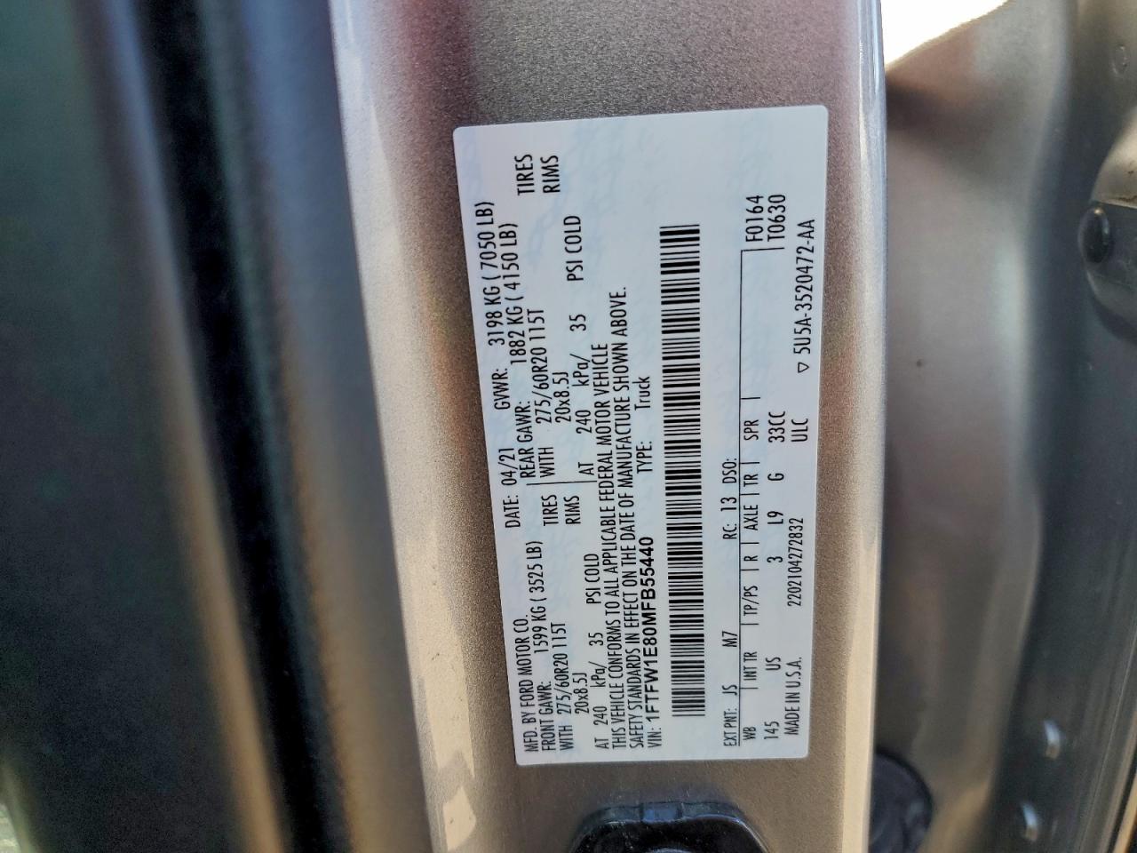 Lot #3312424673 2021 FORD F150 SUPER