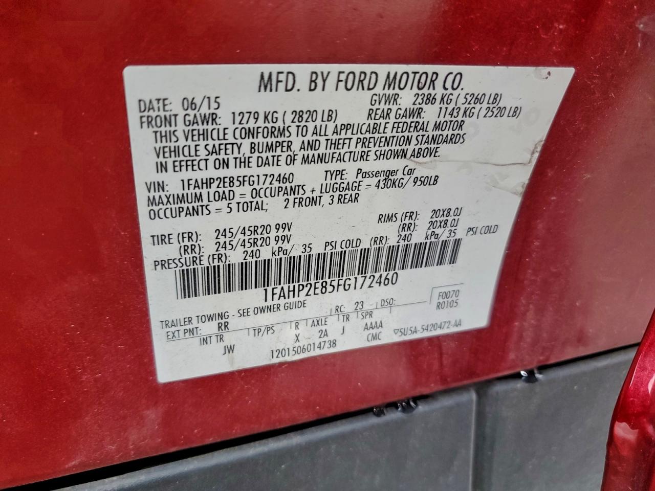 Lot #3316081222 2015 FORD TAURUS SEL