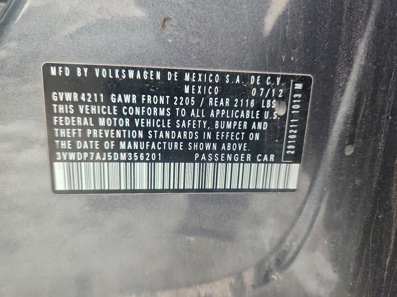 Lot #3308459313 2013 VOLKSWAGEN JETTA SE