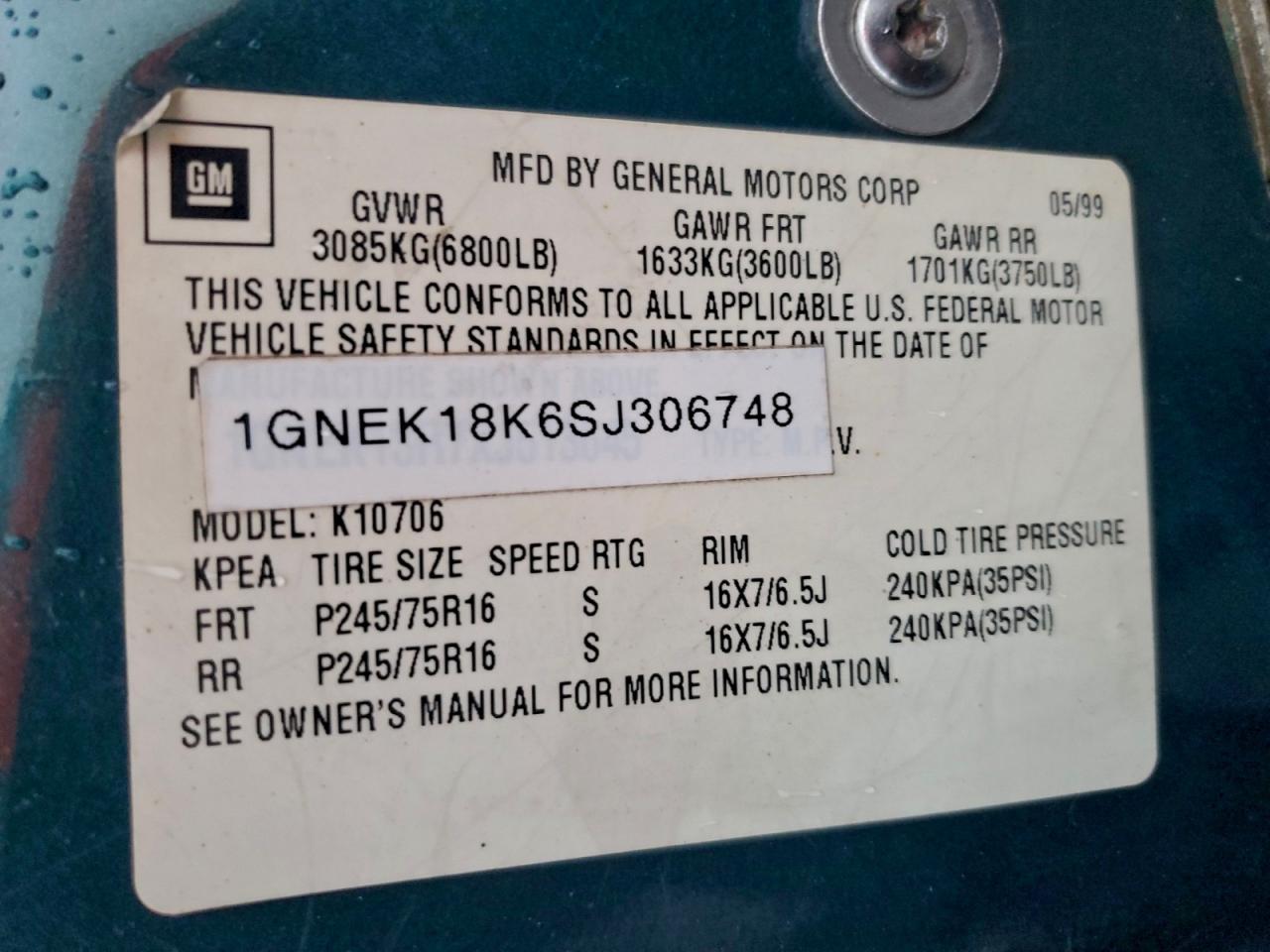 Lot #3311697226 1995 CHEVROLET TAHOE K150