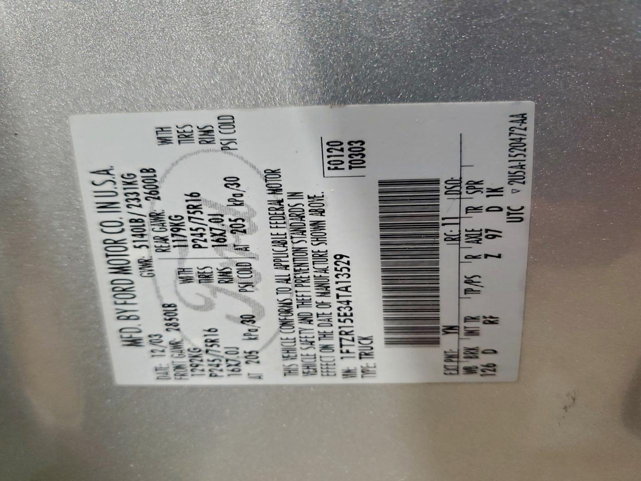 Lot #3304568456 2004 FORD RANGER SUP