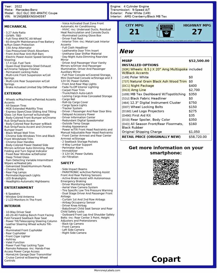 Lot #3316738451 2022 MERCEDES-BENZ GLC COUPE