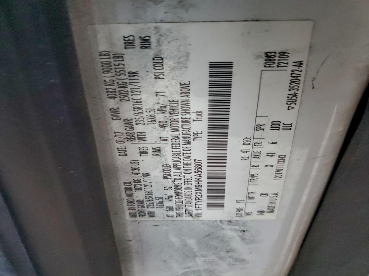 Lot #3317917904 2017 FORD TRANSIT T-