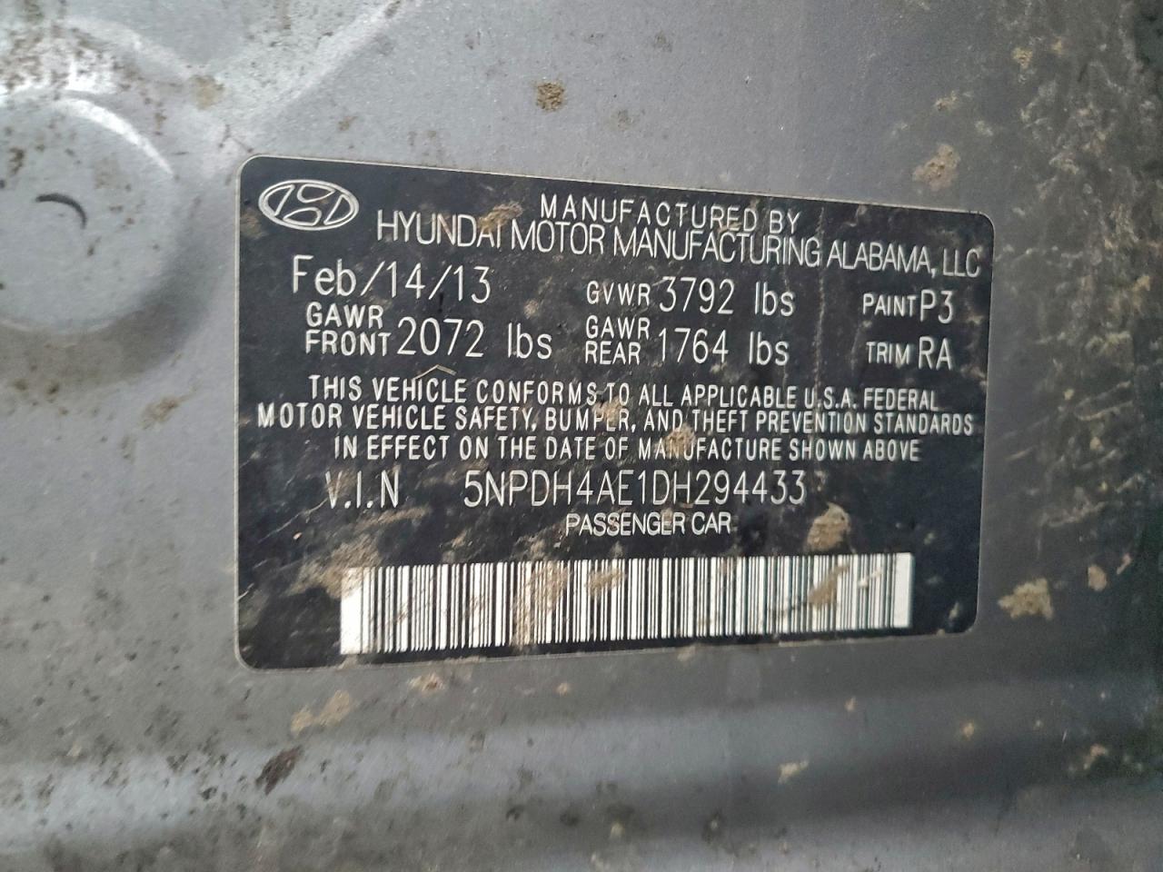 Lot #3312427673 2013 HYUNDAI ELANTRA GL