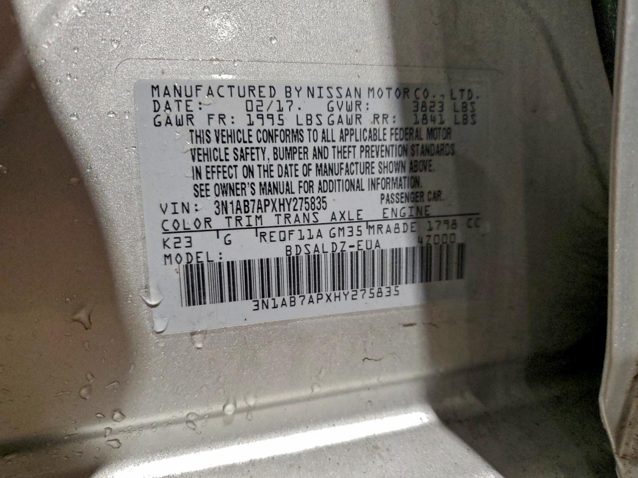 Lot #3318922924 2017 NISSAN SENTRA S