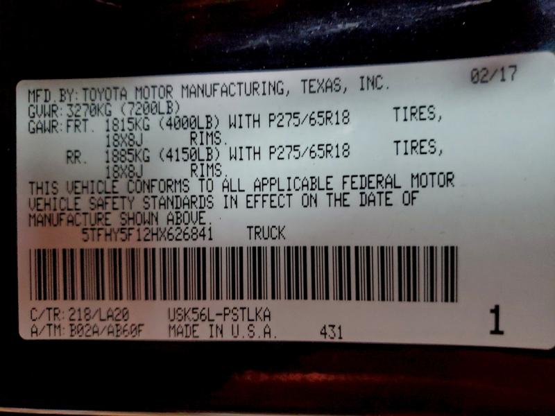 2017 TOYOTA TUNDRA CRE #3308229185