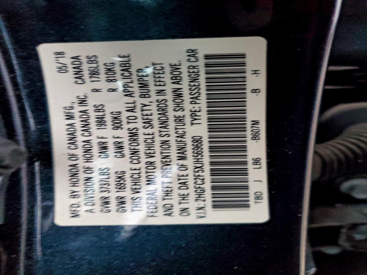 Lot #3318874936 2018 HONDA CIVIC LX