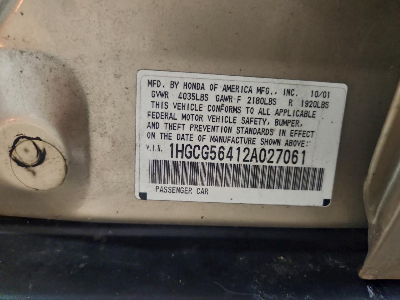 Lot #3311756798 2002 HONDA ACCORD LX