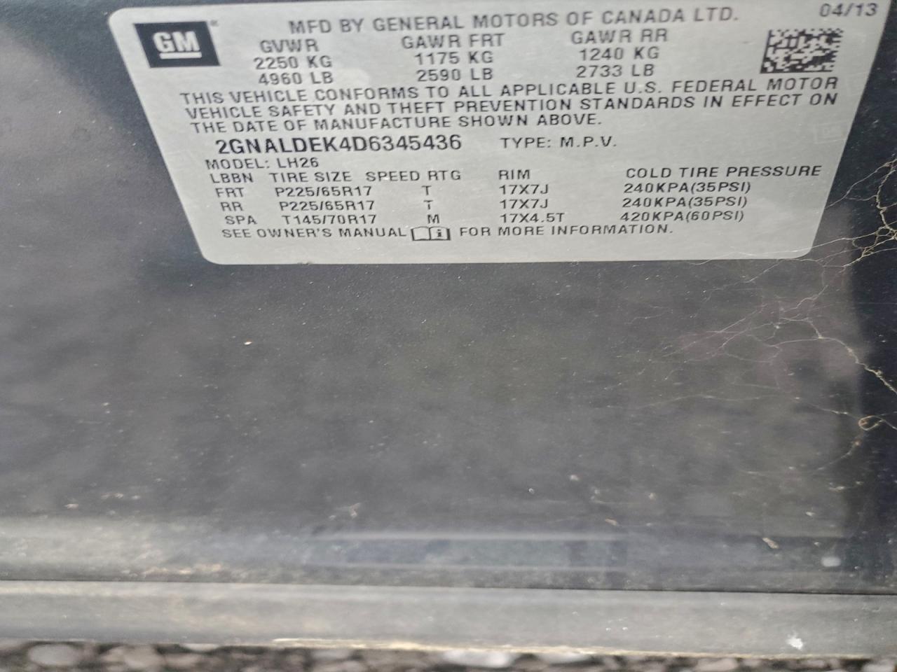 Lot #3310398952 2013 CHEVROLET EQUINOX LT