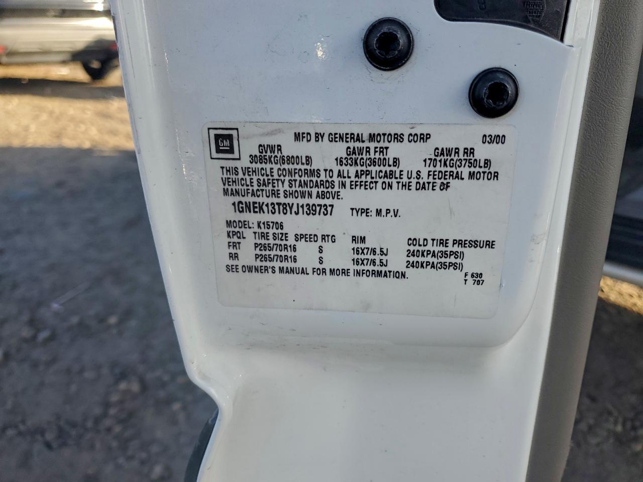 Lot #3309788328 2000 CHEVROLET TAHOE K150