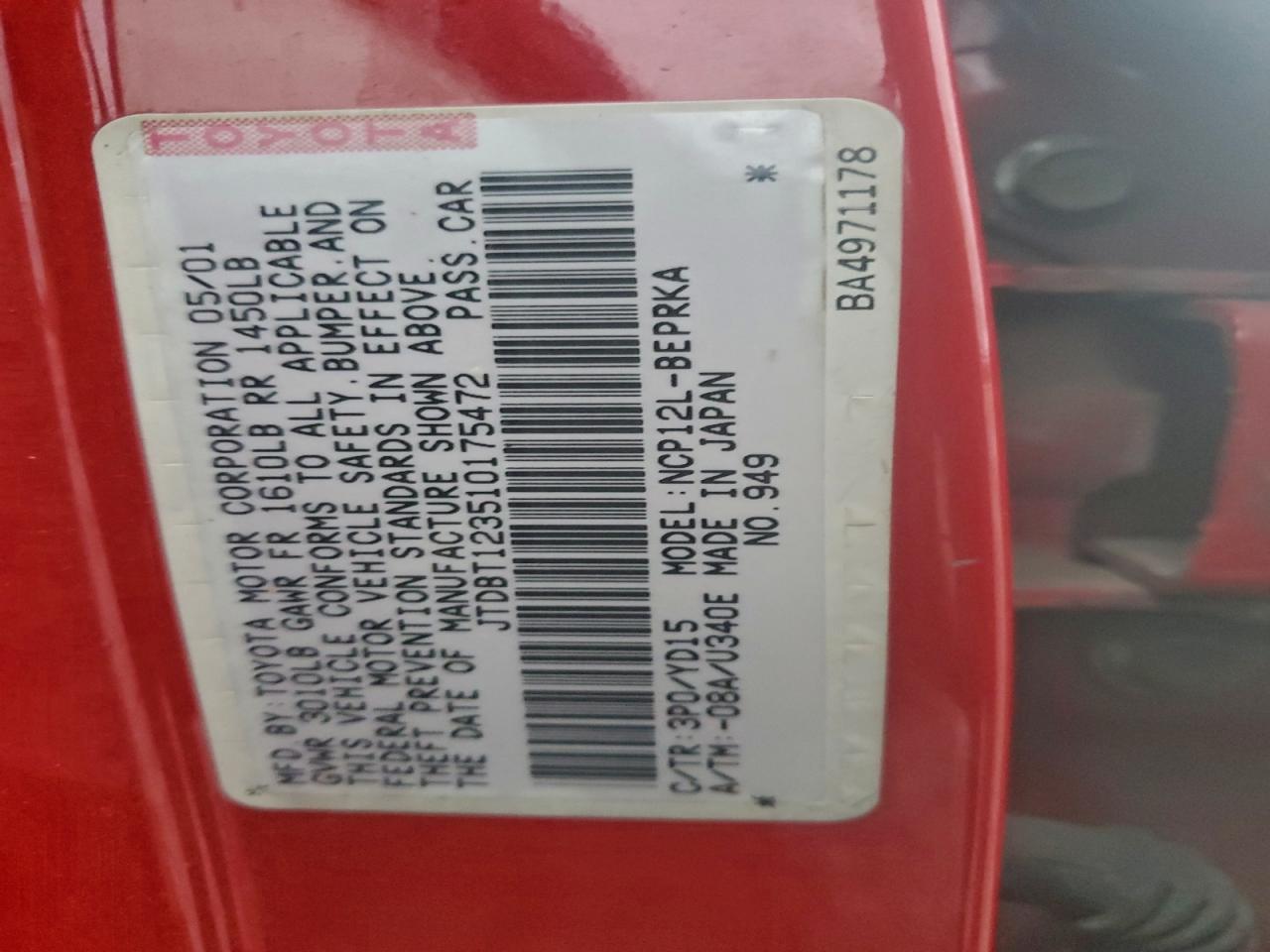 Lot #3317865939 2001 TOYOTA ECHO