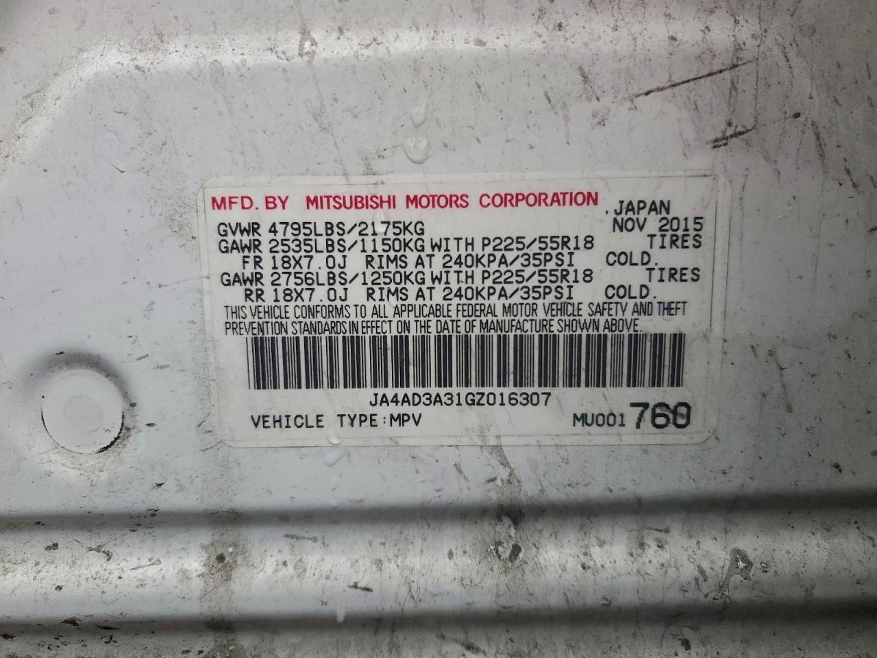 Lot #3317773078 2016 MITSUBISHI OUTLANDER