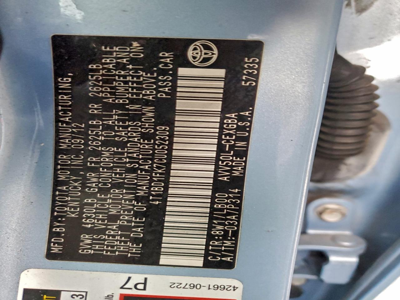 Lot #3315984126 2012 TOYOTA CAMRY HYBR