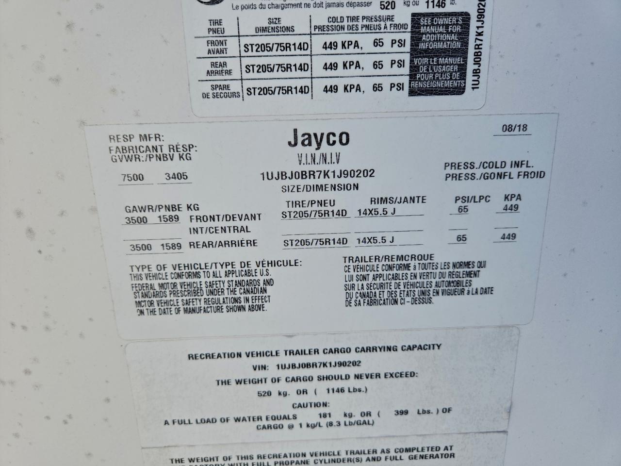Lot #3310353956 2019 JAYCO TRAILER
