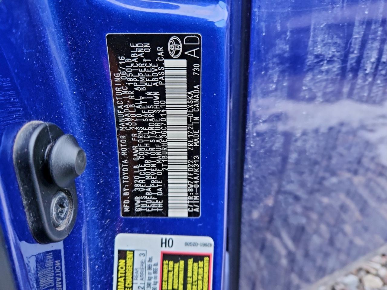 Lot #3309210619 2016 TOYOTA COROLLA L