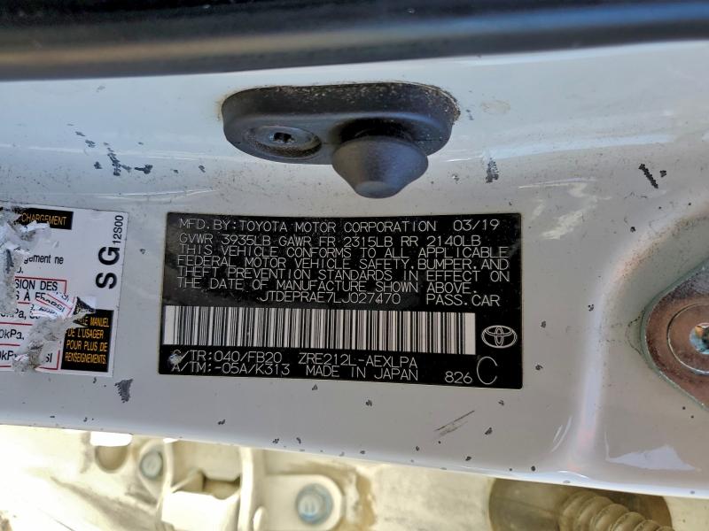 2020 TOYOTA COROLLA LE #3310304045