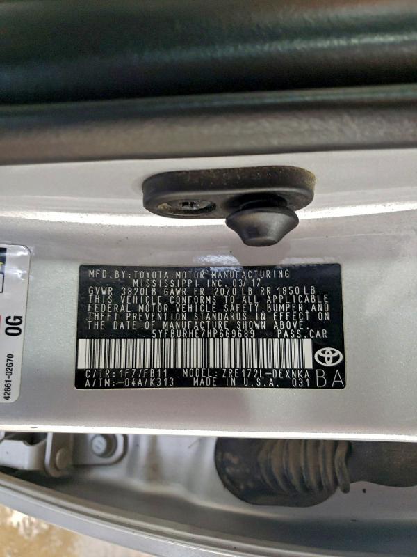 2017 TOYOTA COROLLA L #3318717954