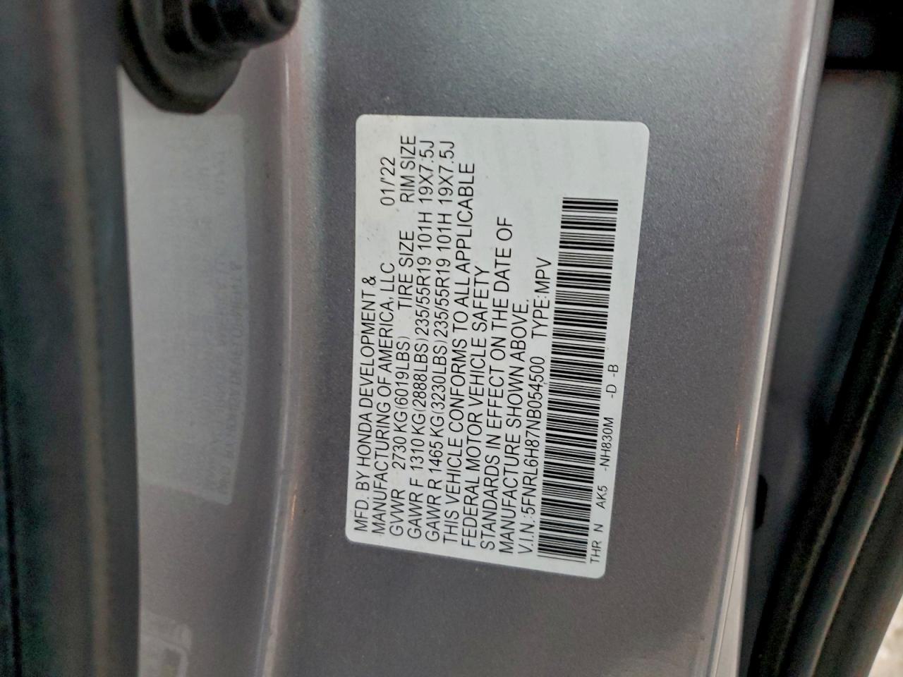 Lot #3311354321 2022 HONDA ODYSSEY TO
