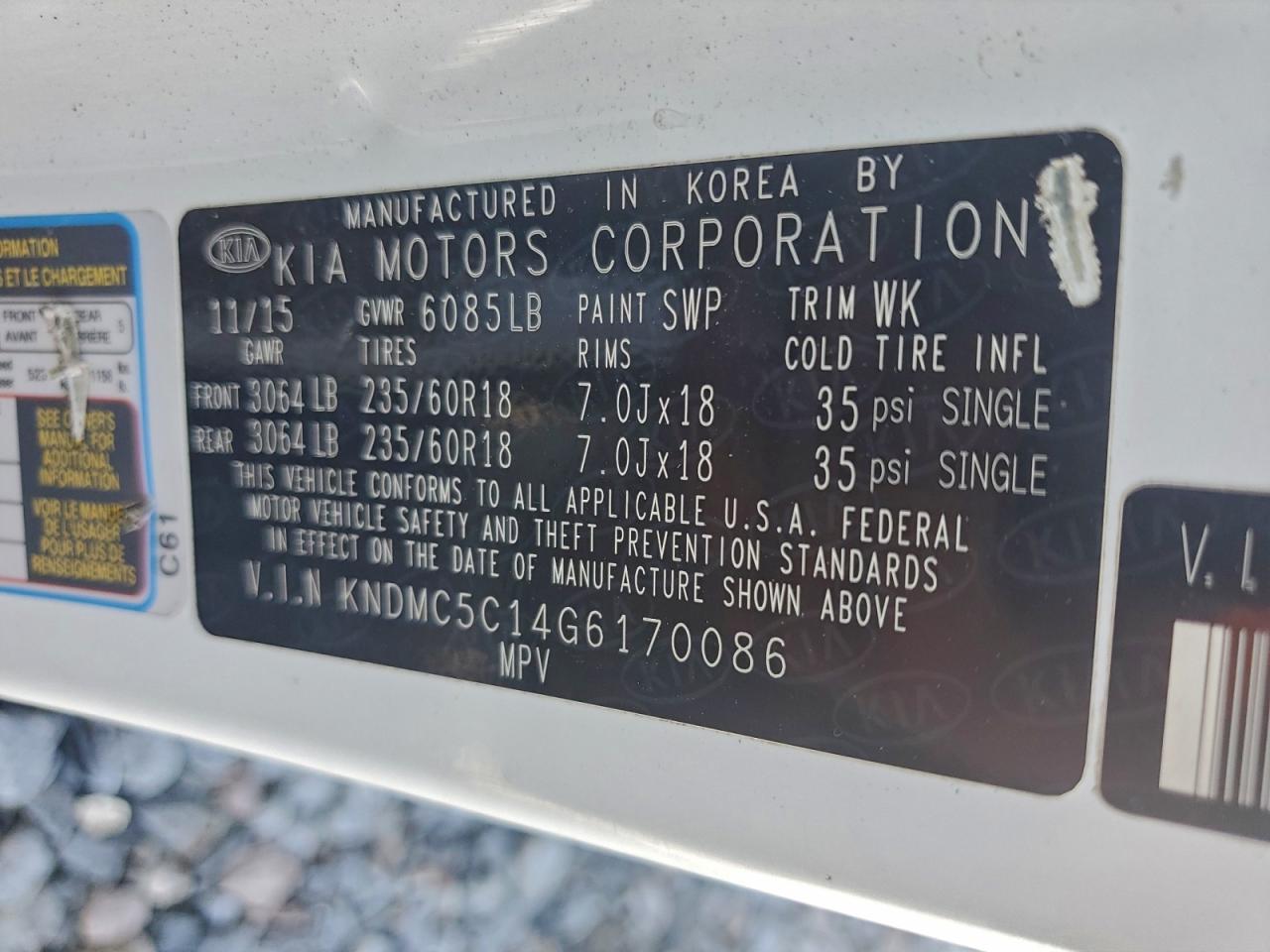 Lot #3316011812 2016 KIA SEDONA EX