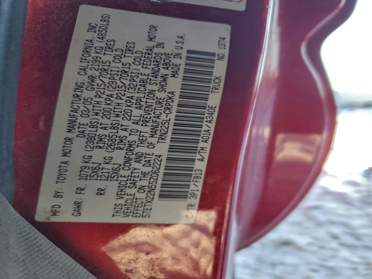 Lot #3316803420 2005 TOYOTA TACOMA ACC