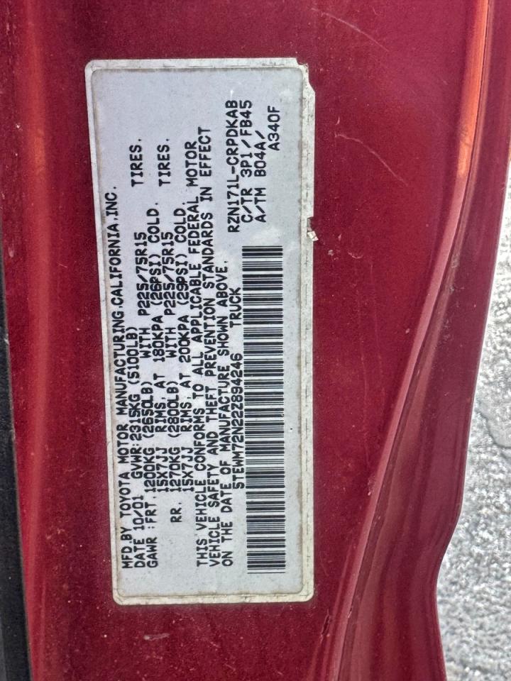 Lot #3312424615 2002 TOYOTA TACOMA XTR