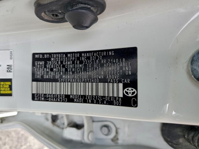 2020 TOYOTA COROLLA LE #3315712358