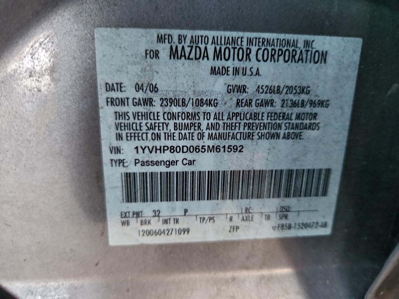 Lot #3305742753 2006 MAZDA 6 S