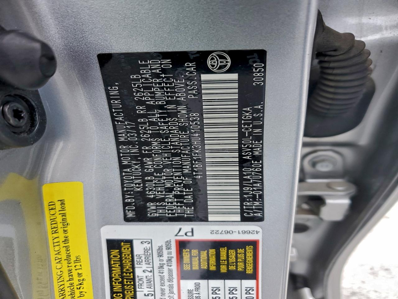 Lot #3309536595 2017 TOYOTA CAMRY LE