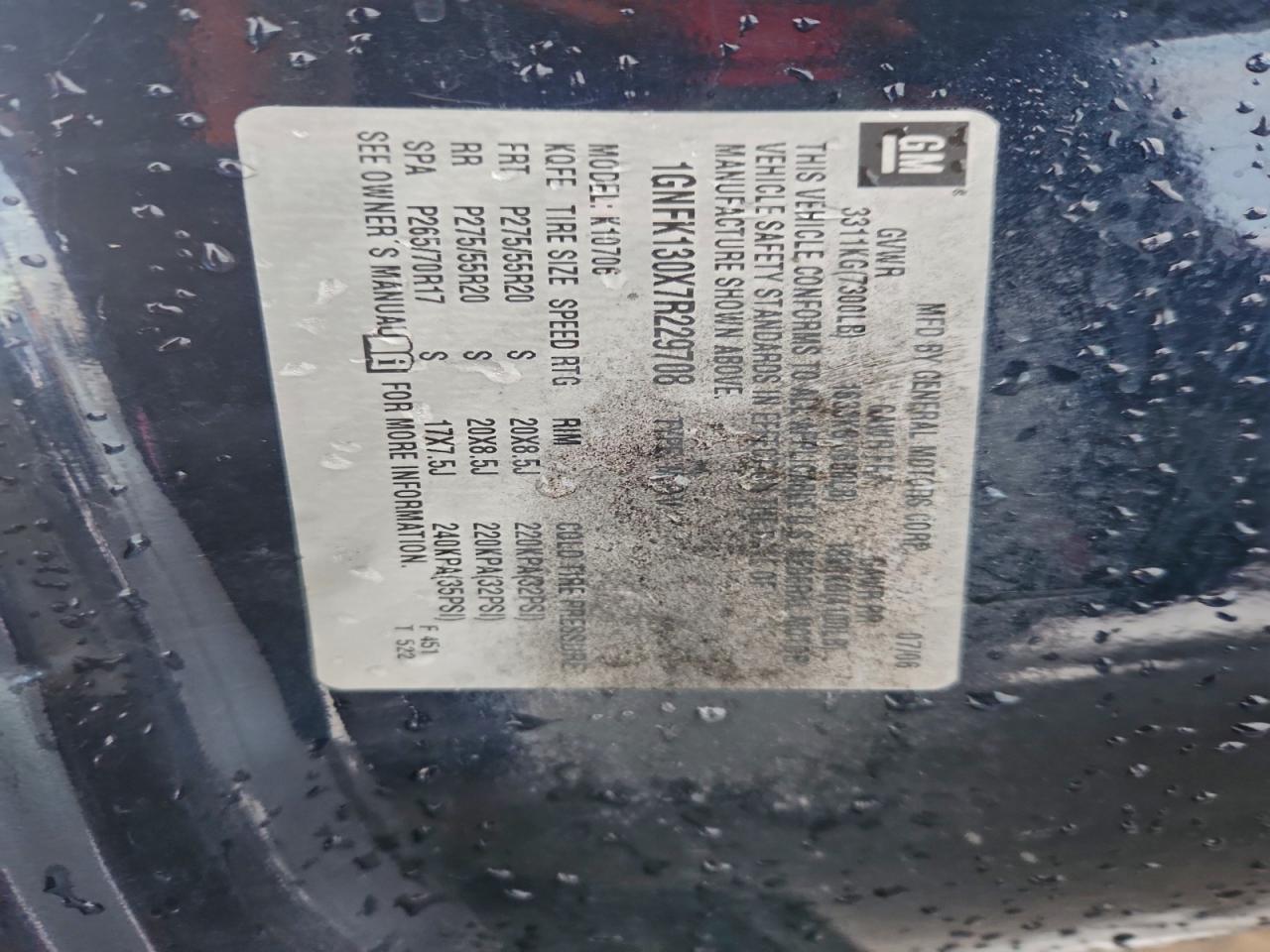 Lot #3308818095 2007 CHEVROLET TAHOE K150