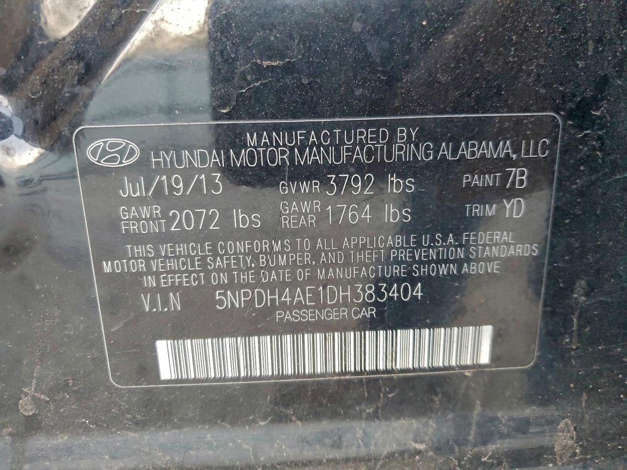 Lot #3308296168 2013 HYUNDAI ELANTRA GL