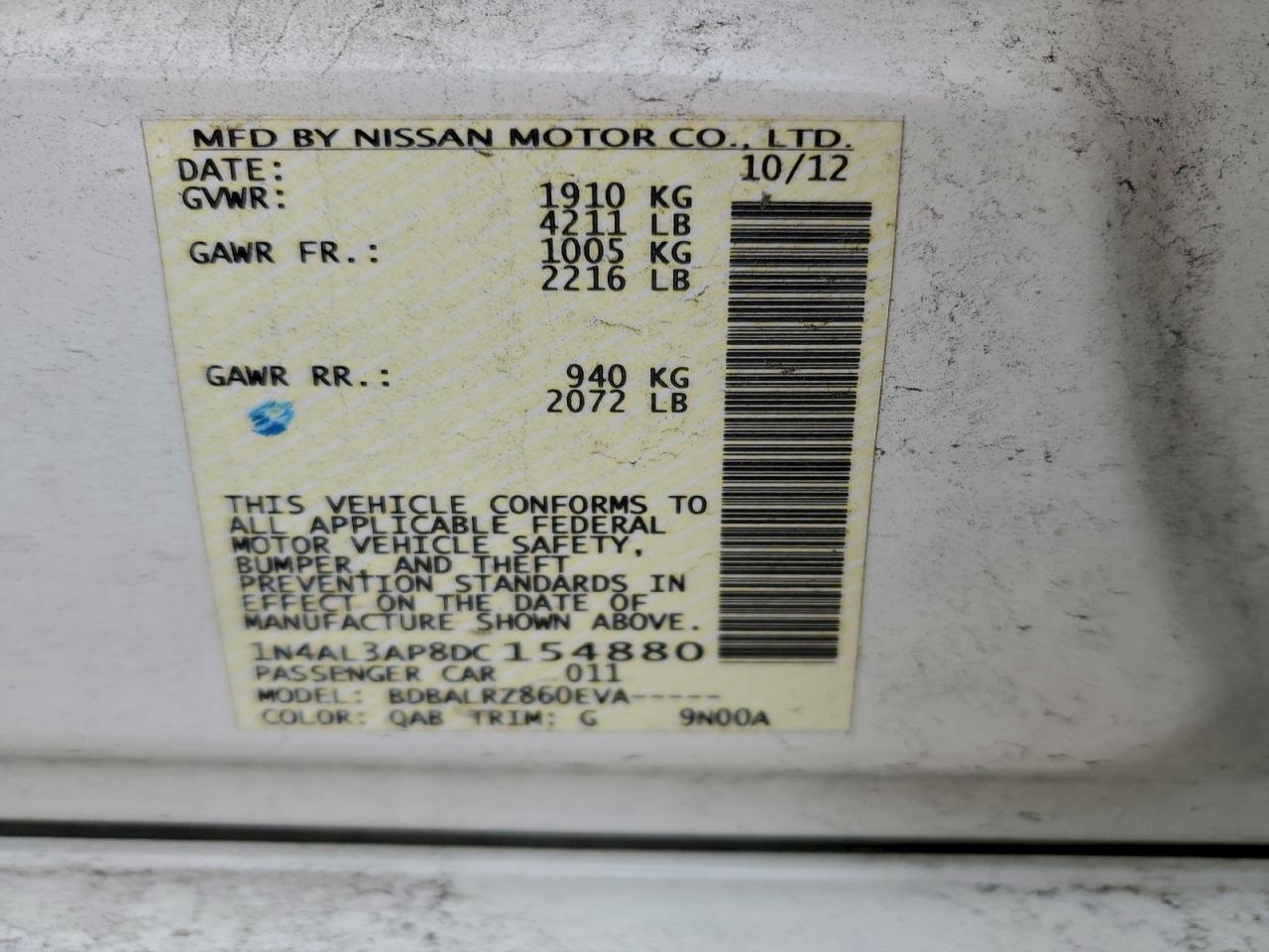 Lot #3311609252 2013 NISSAN ALTIMA 2.5