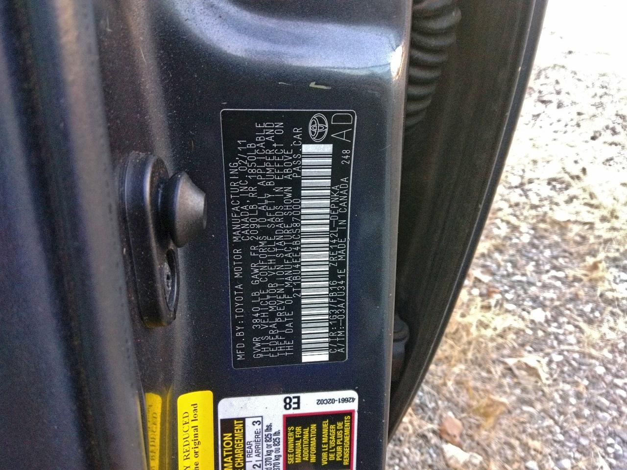 Lot #3311456241 2011 TOYOTA COROLLA BA